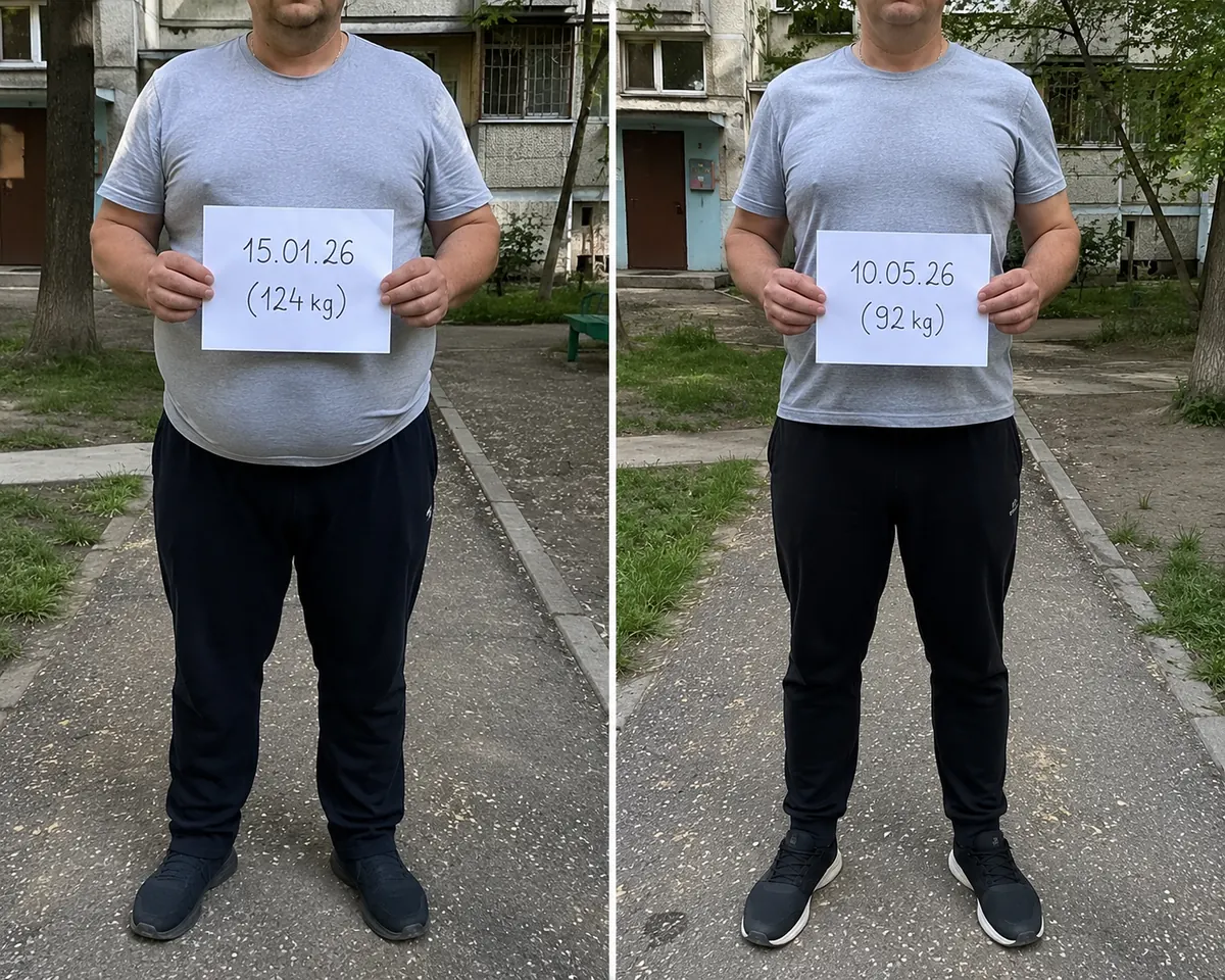 Efekt kuracji: 124 kg → 92 kg